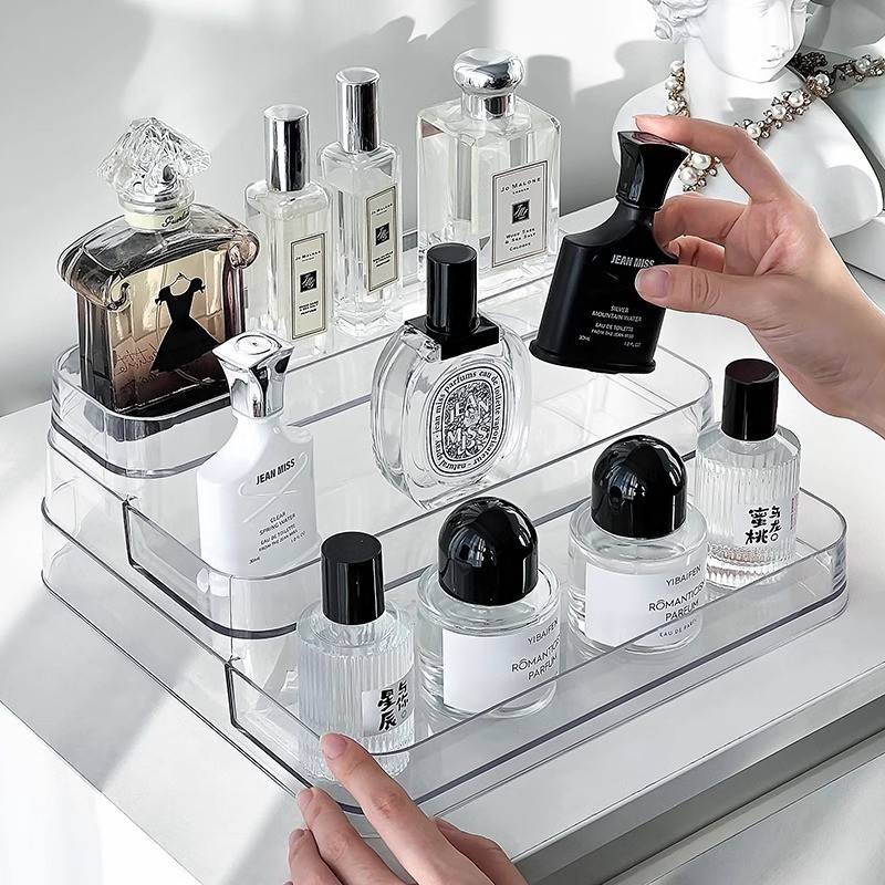 Expositor de Perfumes Cosméticos 3 Andares Multiuso Organizador Prateleira Diamante Acrílico Porta Maquiagem Beleza