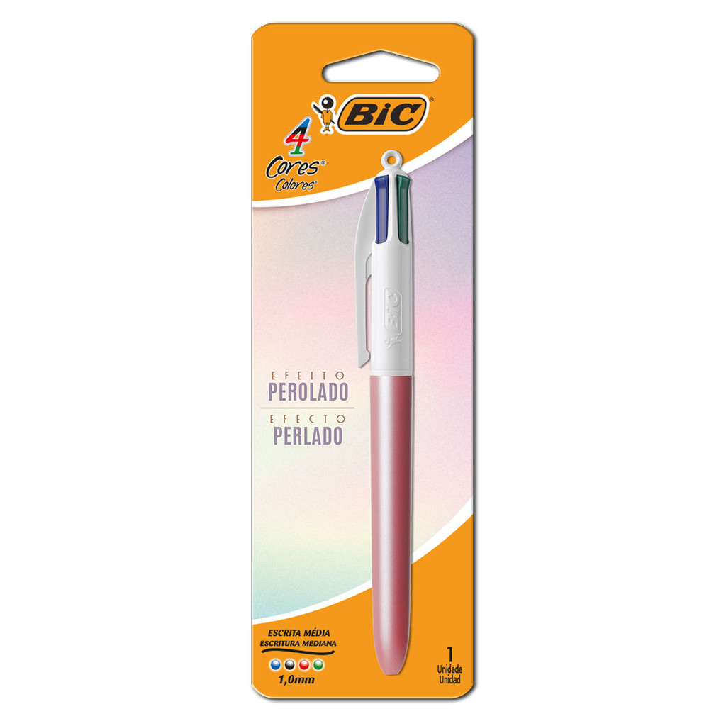 Caneta esferográfica 1.0 retrátil Rosa Perolada 4 cores Bic em Oferta na Shopee
