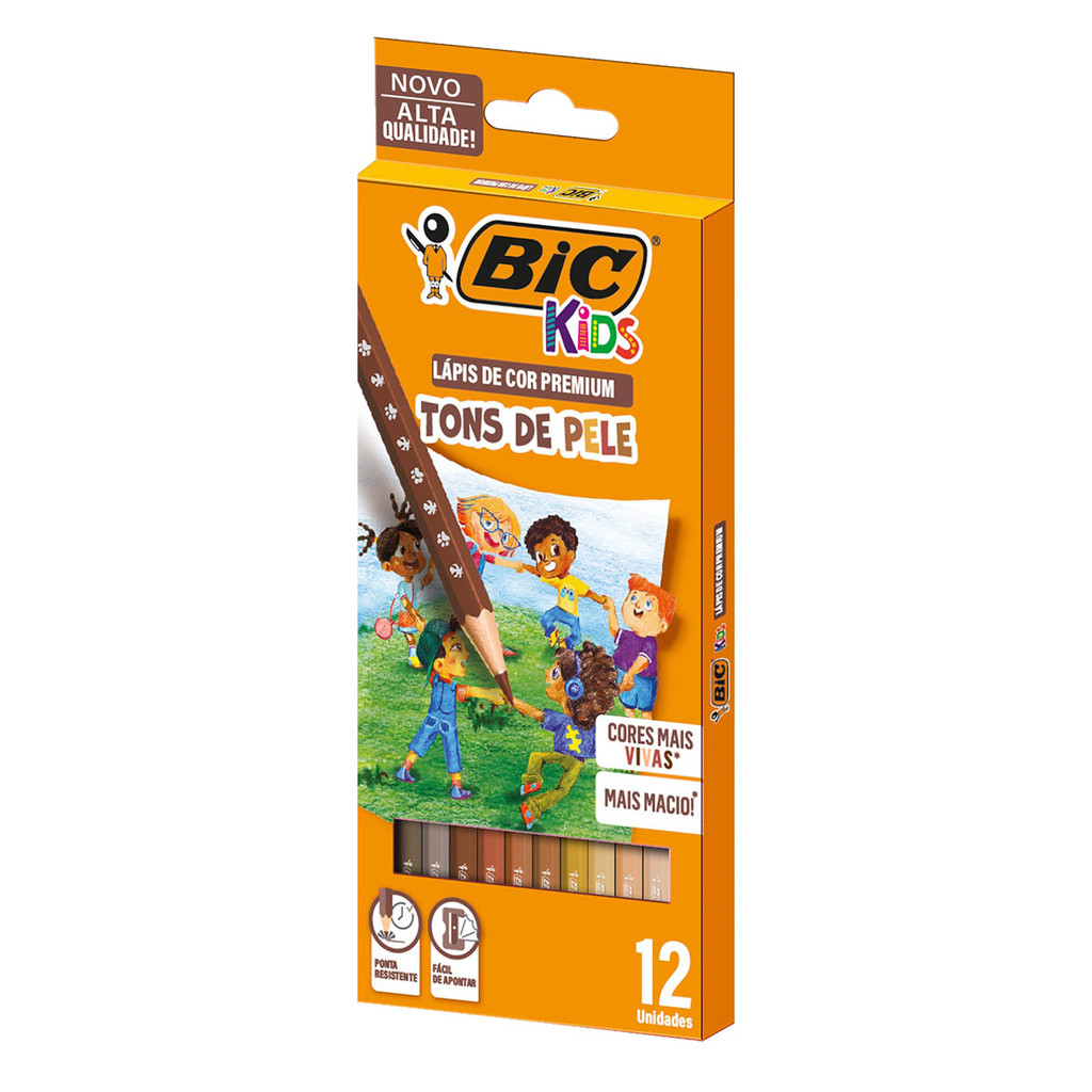 Lápis de cor 12 cores Kids Sextavado Tons de Pele Bic em Oferta na Shopee