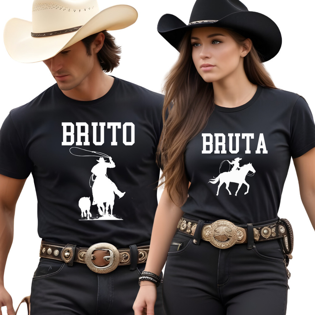 Kit Casal Camiseta Bruto e Bruta Western Cowboy Cowgirl Agro Country Festa de Peão Rodeio Namorados em Oferta na Shopee