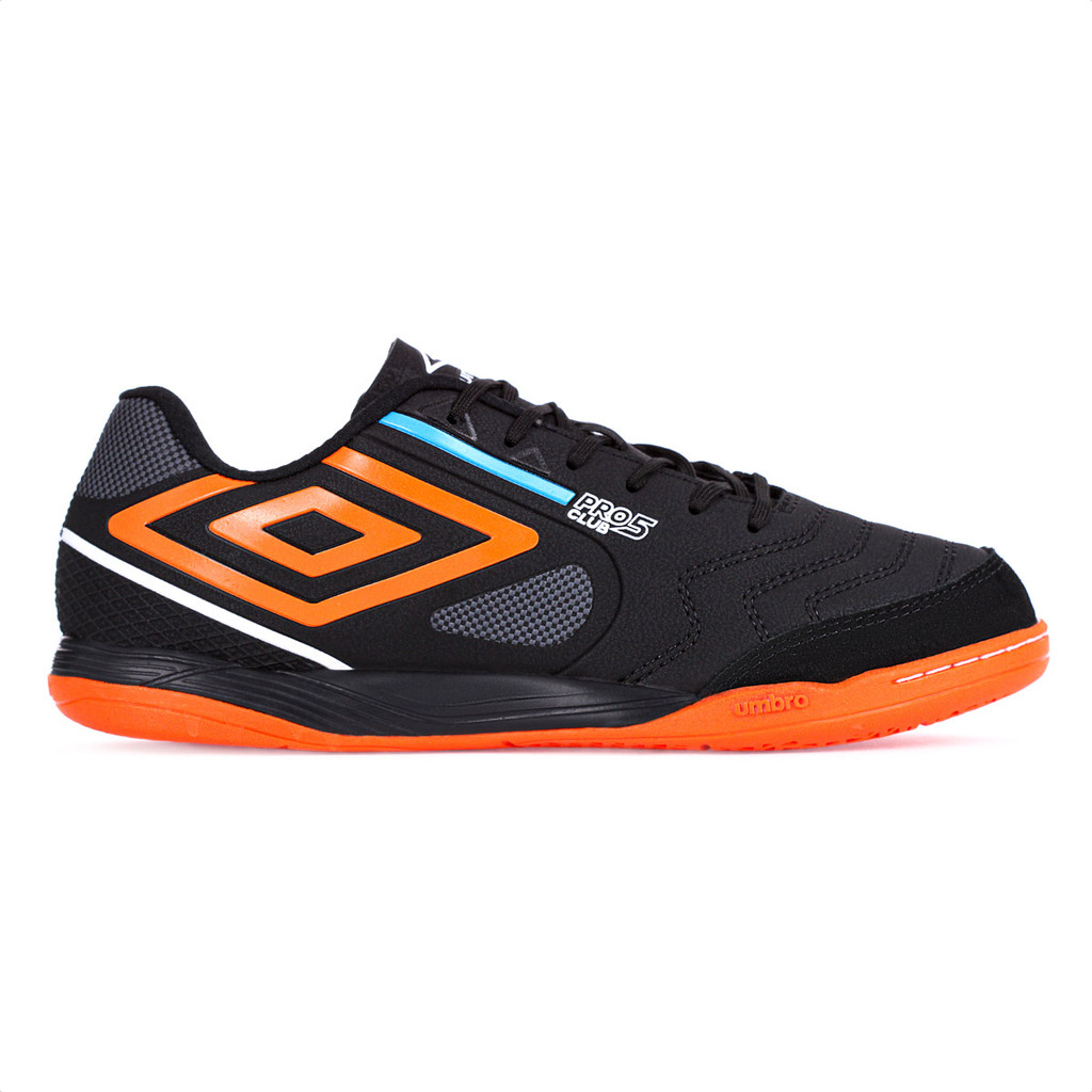 Chuteira Umbro Futsal Pro 5 Bump Club Preto Laranja e Azul - Masculina de