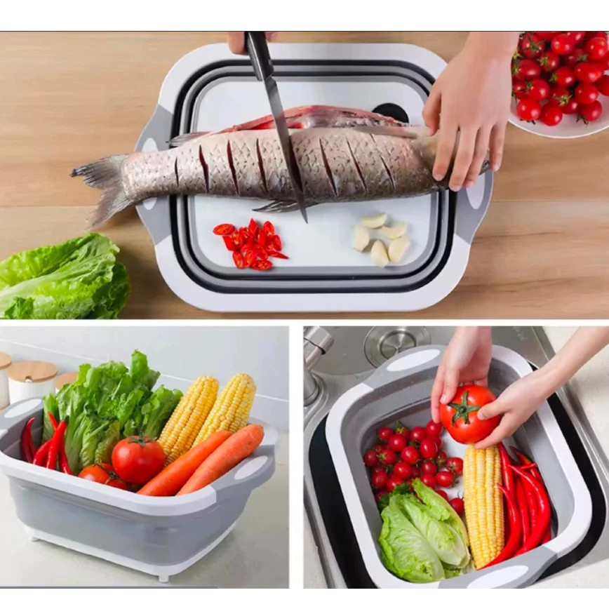 Bacia Silicone Dobrável Balde Tabua Tábua Corte Peixe Lavar Roupas Cozinha Cesto Escorredor Pia