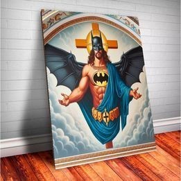 Quadro Decorativo Jesus Batman Super Heroi Placa MDF 20X30