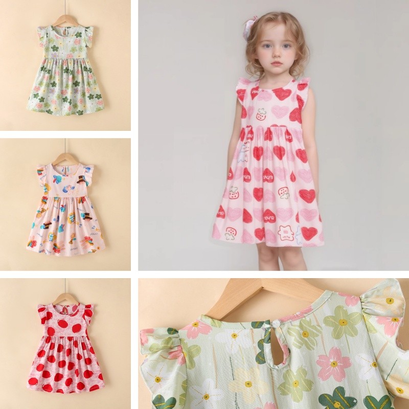 Meninas Vestidos Casuais Verão Floral Crianças Praia Vestido De Princesa Dos Desenhos Animados Impresso Roupas Sem Manga