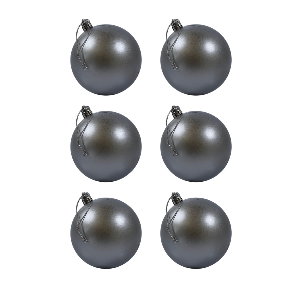 Kit com 6 Bolas de Natal Prata Fosco 8cm Enfeite Decoração