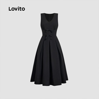Lovito Vestido Casual Feminino com Laço Na Frente Estilo Retrô Primavera/verão preto L149ED1015 em Oferta na Shopee