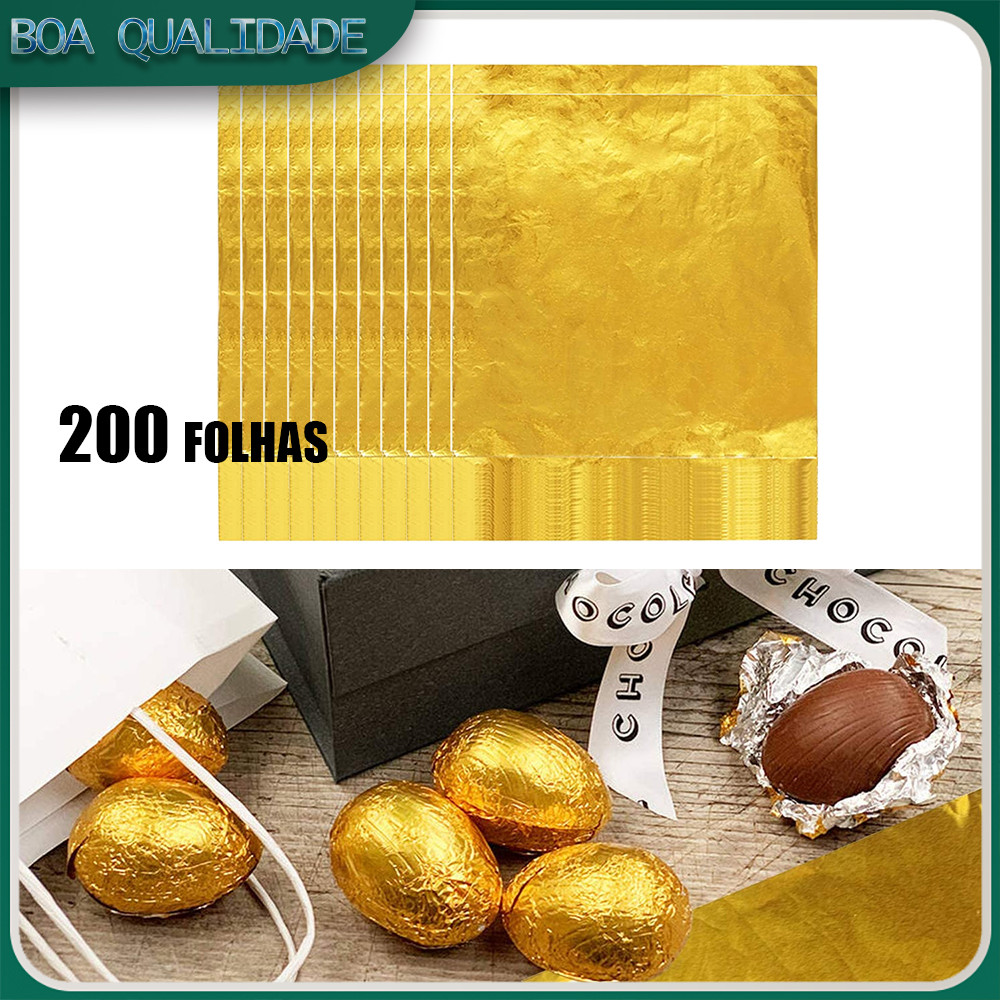 Folha de alumínio dourada 200 folhas de papel de folha de alumínio para embalagem de lanches artesanais de doces de Choc