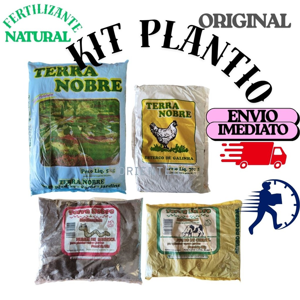 KIT P/ PLANTIO C/ TERRA E FERTILIZANTE NATURAL DE GALINHA, MINHOCA E CURRAL