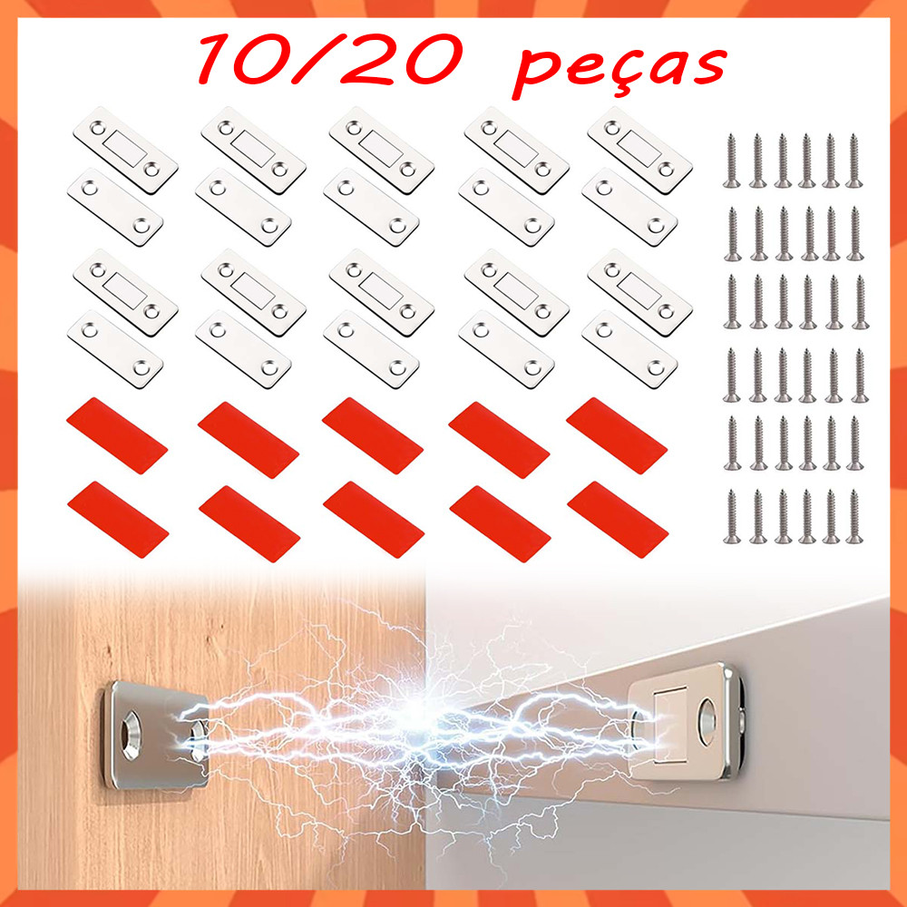 Ímãs de armário pacote, 10/20 peças ímãs de porta ultrafinos fixos na trava de armário fechos magnéticos para armários