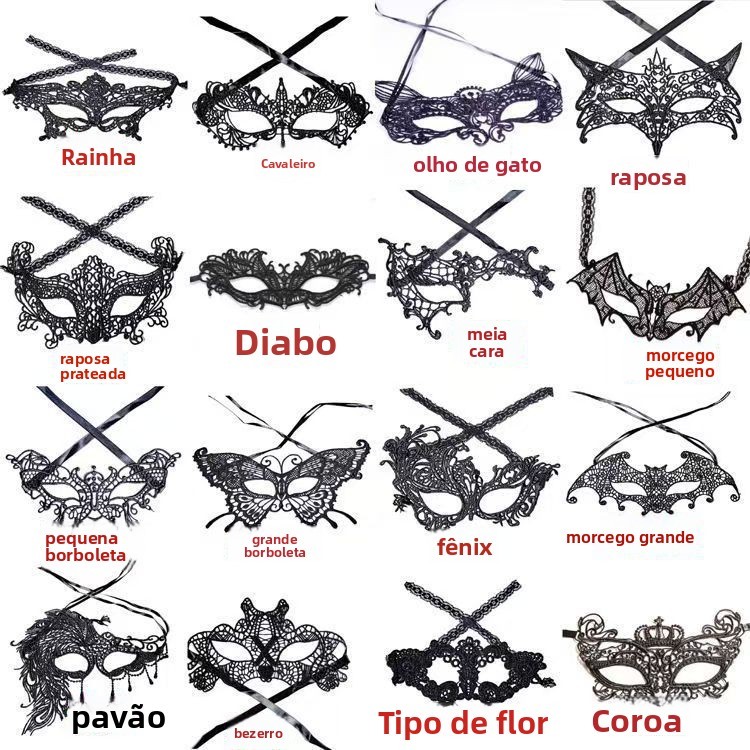 Máscara de Halloween Máscara de Renda Preta Sexy Máscara de Olho Bordada Acessórios de Cosplay