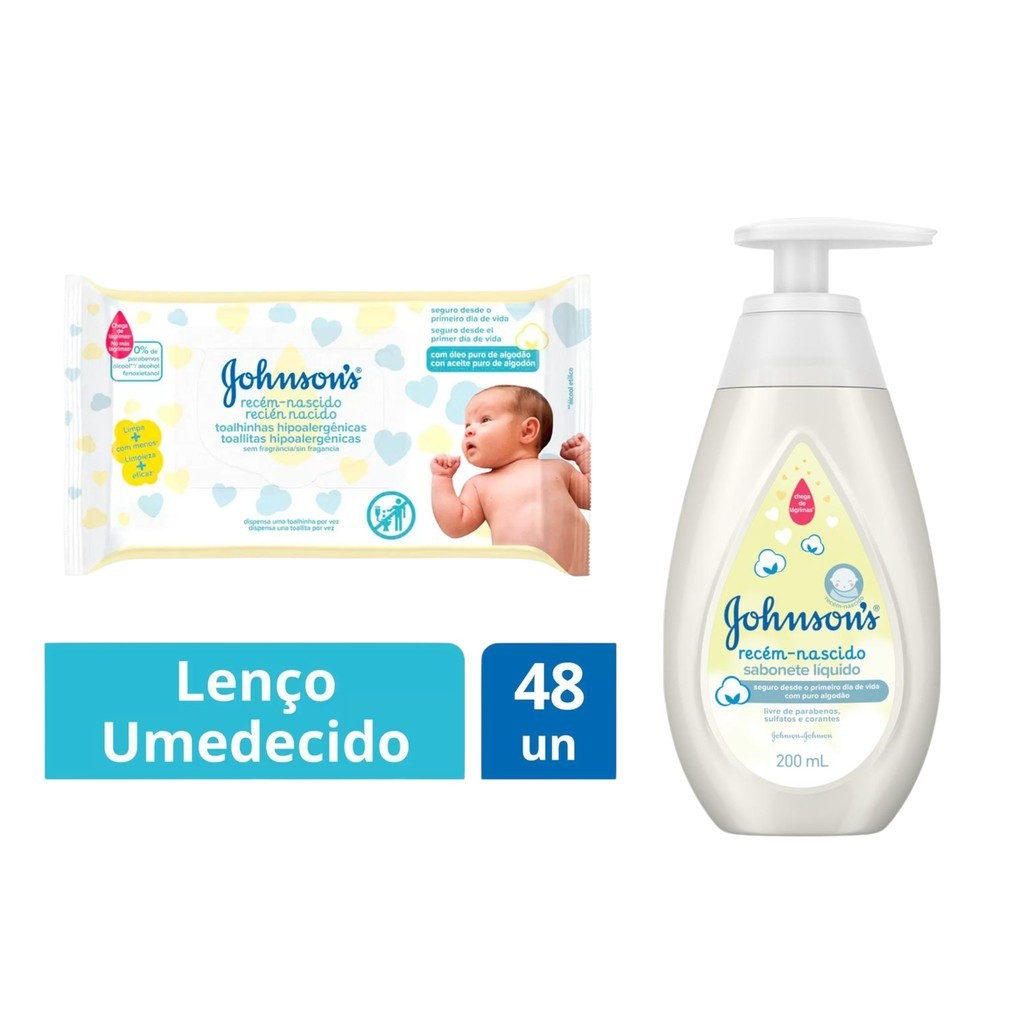 Kit Johnson's Baby Recém Nascido Toalhinhas  48 unidades + Sabonete Líquido 200ml - Envio imediato em Oferta na Shopee