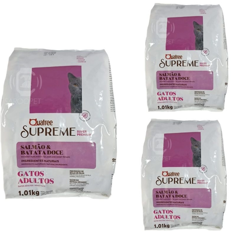 Ração Quatree Supreme Gatos Salmão e Batata Doce 1KG (Não Castrado) em Oferta na Shopee