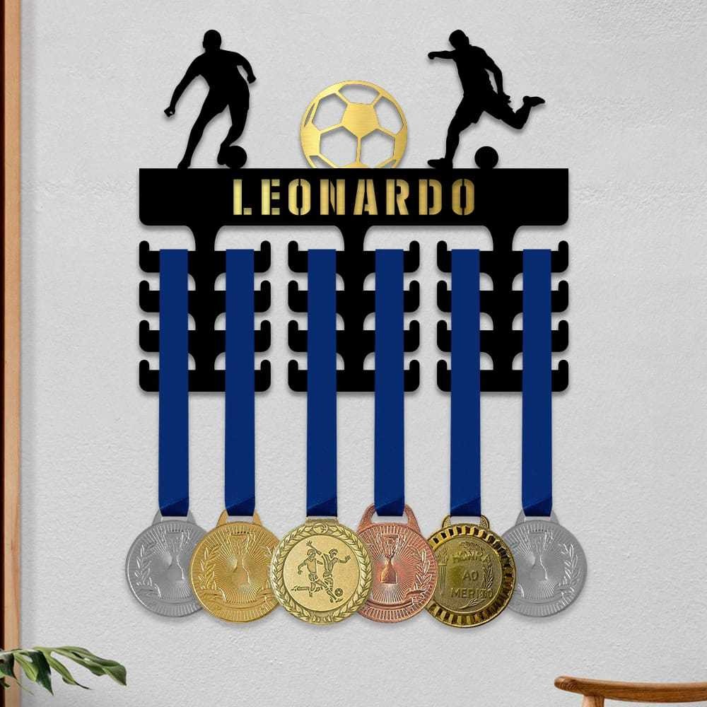 Porta Medalhas Futebol Chute com Nome Personalizado  Masculino | MDF COM ACRILICO Vazado 24 Ganchos em Oferta na Shopee