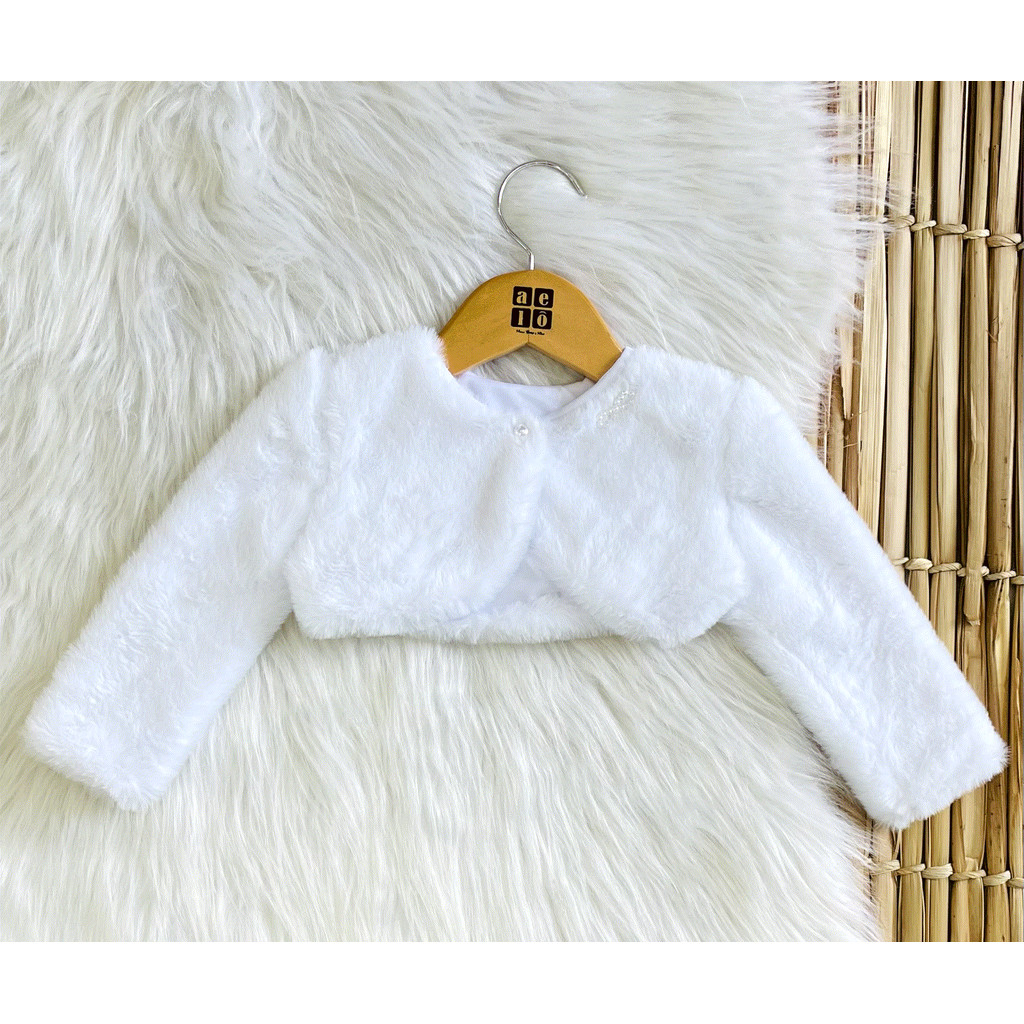 Bolero Casaco Luxo BRANCO Peluciado com Bordado Laço (01 ao 12)