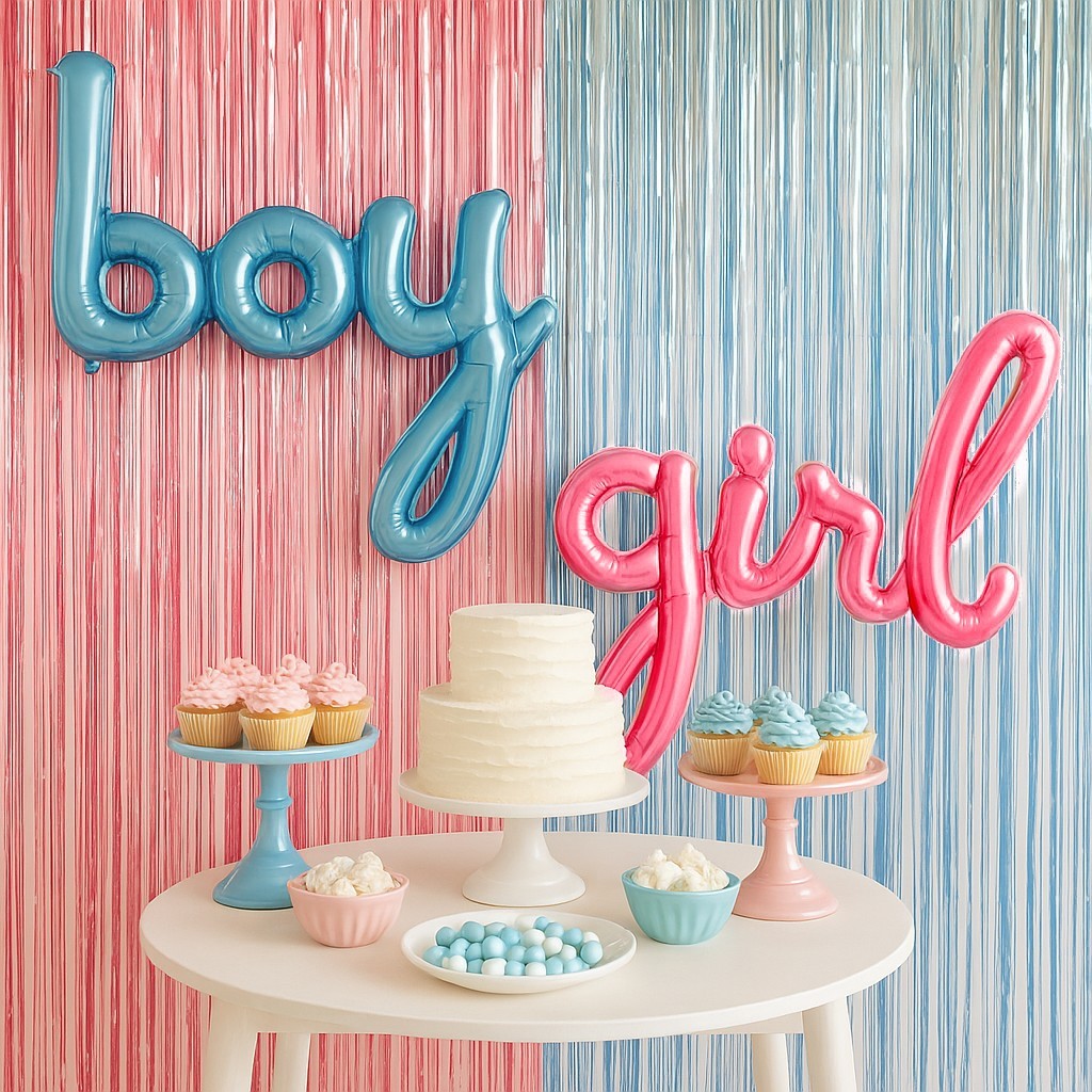 Kit Balão Metalizado Chá Revelação Boy Girl com Cortina Metalizada