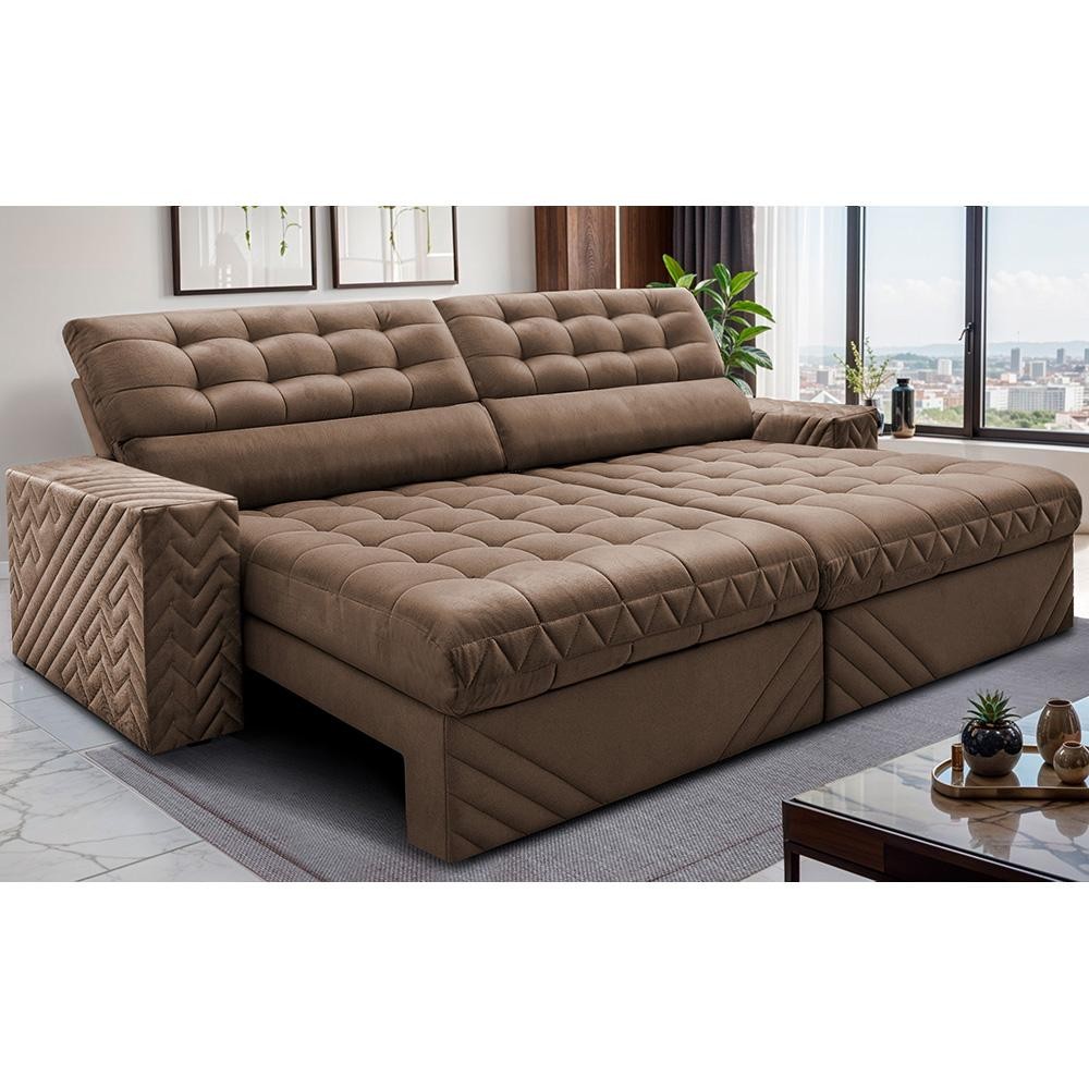 Sofá Retrátil e Reclinável 2,30m Molas Ensacadas Max Spring Velusoft Castor Cama inBox em Oferta na Shopee