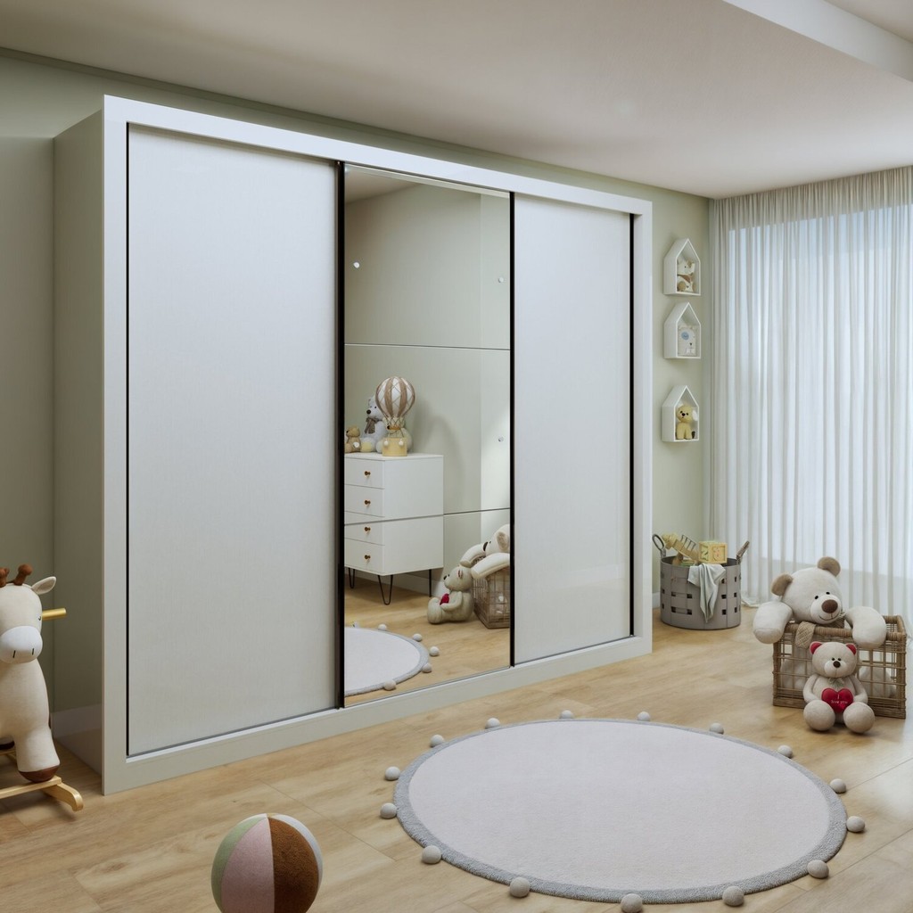 Guarda Roupa Infantil Premium Marcella 242cm com Espelho 3 Portas 6 Gavetas Minastex em Oferta na Shopee