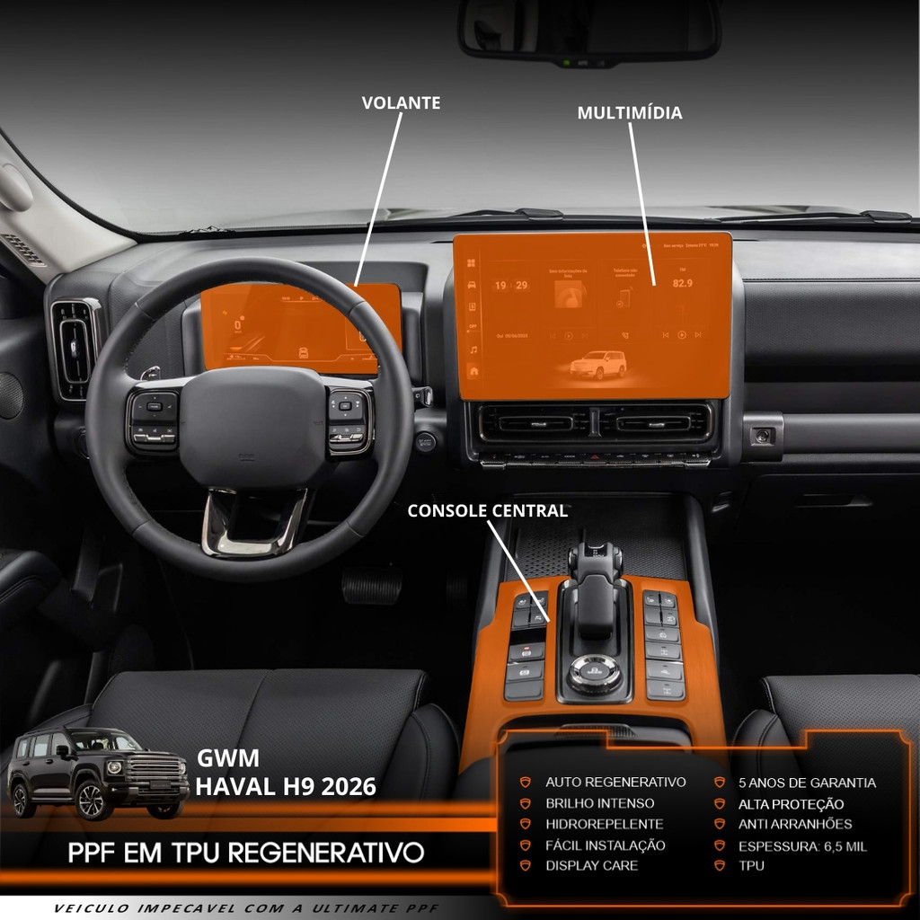 Película PPF Proteção Kit Interior Básico GWM Haval H9 2026 Velocímetro Multimídia Console Transparente TPU