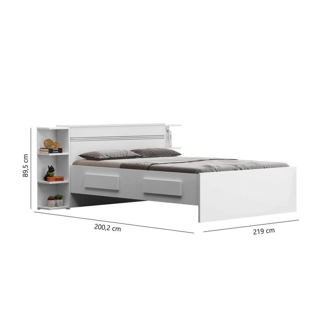 Detalhes do Cama Casal com Baú 4 Gavetas 6 Prateleiras Jade Yescasa Branco