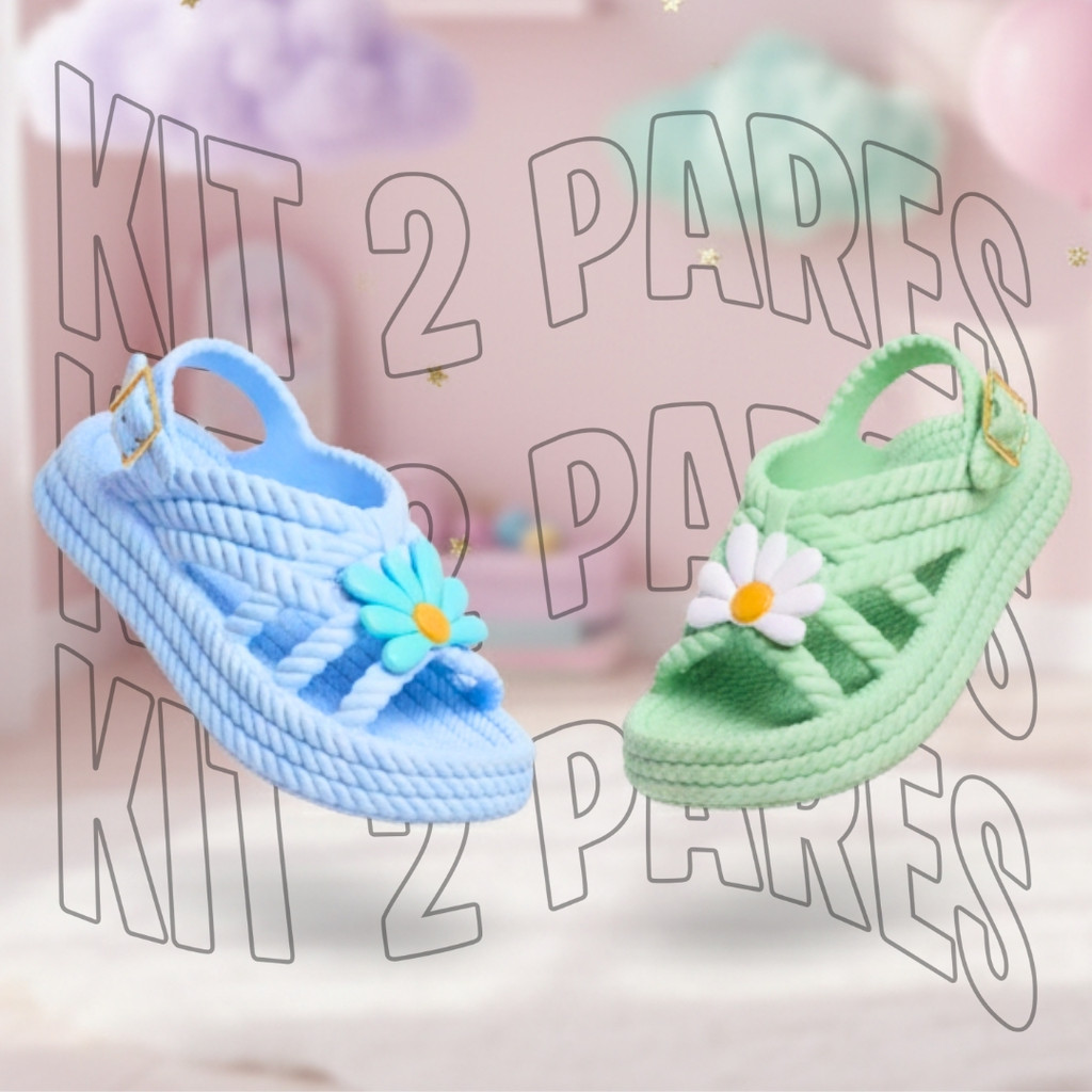 Kit 2 Pares Sandália Infantil Menina Margarida Antiderrapante Juvenil Trança em Oferta na Shopee
