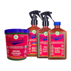 Kit Rapunzel Tonico De Crescimento 250ml + Milk Spray 250ml + Shampoo Rejuvenecedor 250ml + Mascara fortificante450g