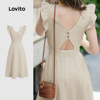 Lovito Vestido Casual Liso Com Babados Primavera/Verão Cáqui Claro Para Mulheres L134ED501 em Oferta na Shopee