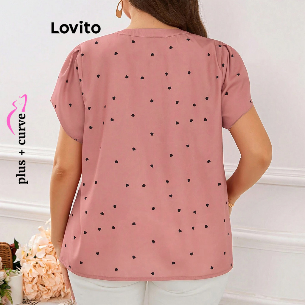 Detalhes do Lovito Blusa Plus Size Feminina com Decote em Coração, Modelagem Elegante, Curva, LBL18288