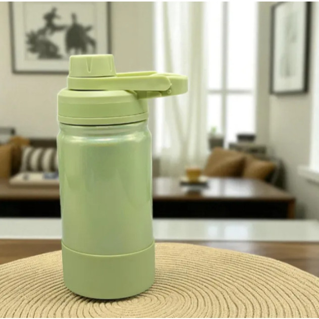 Imagem Garrafa De Água Térmica 350/600/800/1000ML Inox Moderna Brilhosa Com Silicone