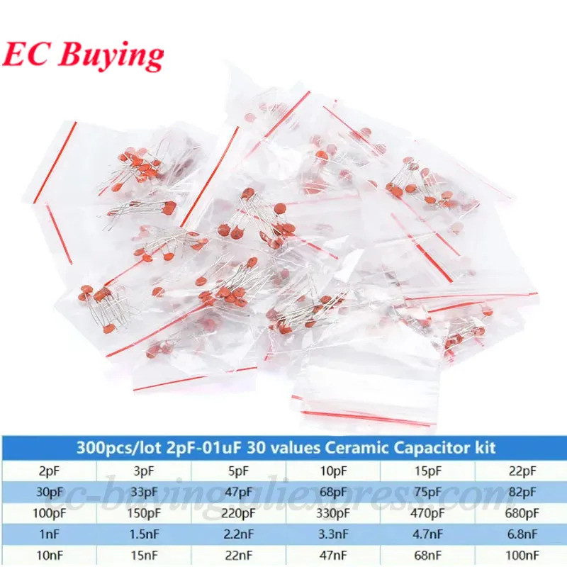 300 Pçs/Lote Conjunto De Capacitor Cerâmico 2pF-0.1uF Capacitância Componentes Eletrônicos Kit Sortido Amostras DIY 30 V