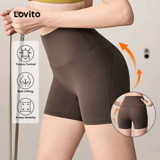 Lovito Shorts Esportivos cintura alta controle de barriga elevação de bumbum Yoga Pickleball Tênis Mulheres LNE116X010 em Oferta na Shopee