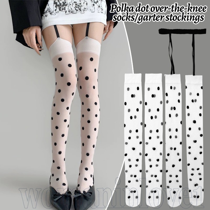 Meias Femininas Acima Do Joelho – Leggings Brancas Finas Na Coxa JK , Y2K , Moda Com Suspensório De Bolinhas Para Festa