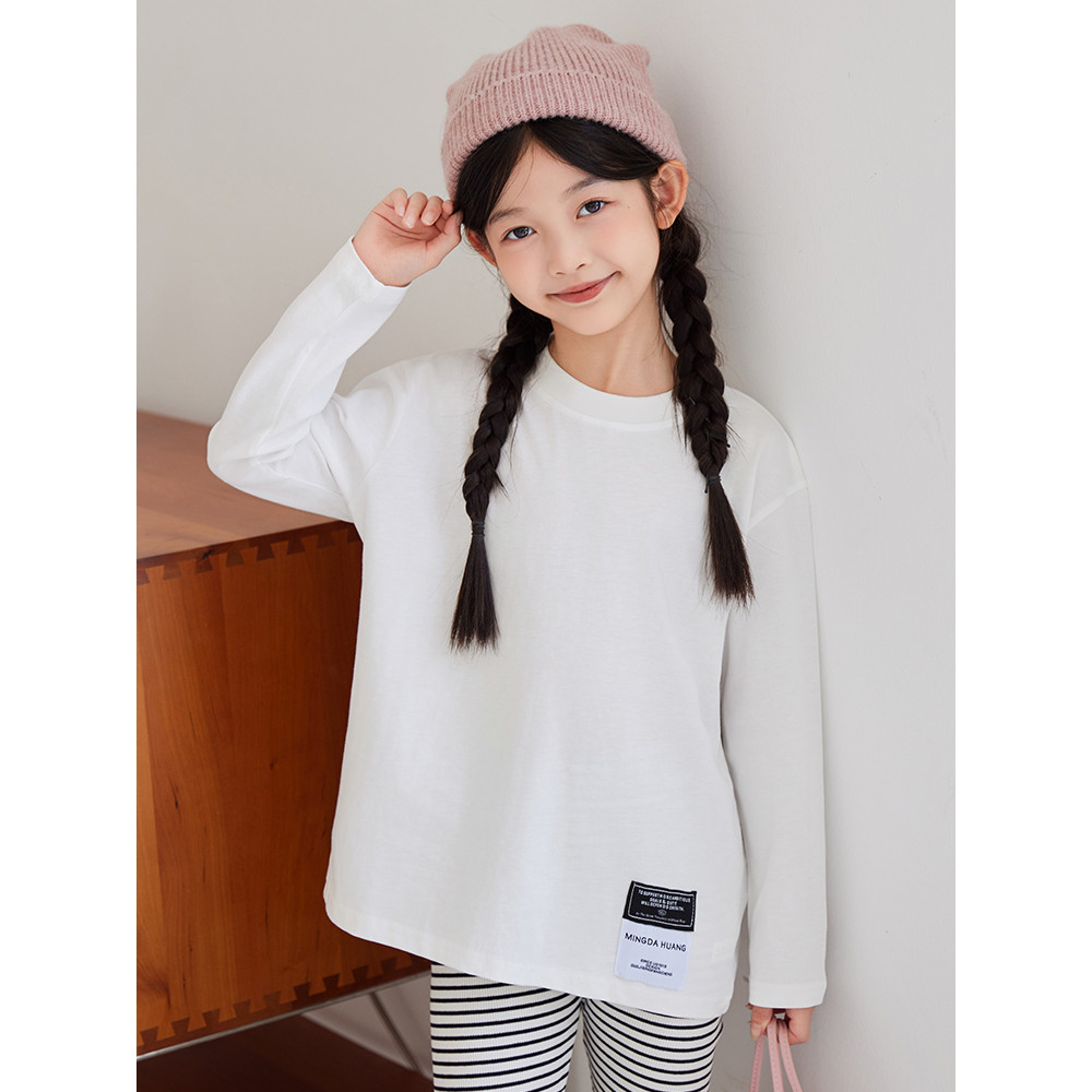 Meninas de manga comprida camiseta 2026 novo estilo solto primavera outono estilo puro algodão crianças outono topo cami