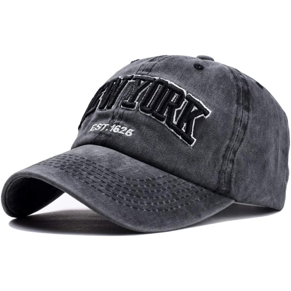 Boné de Beisebol New York Desgastado Ajustável Strapback - Boné Dad Hat em Sarja Lavada Unissex