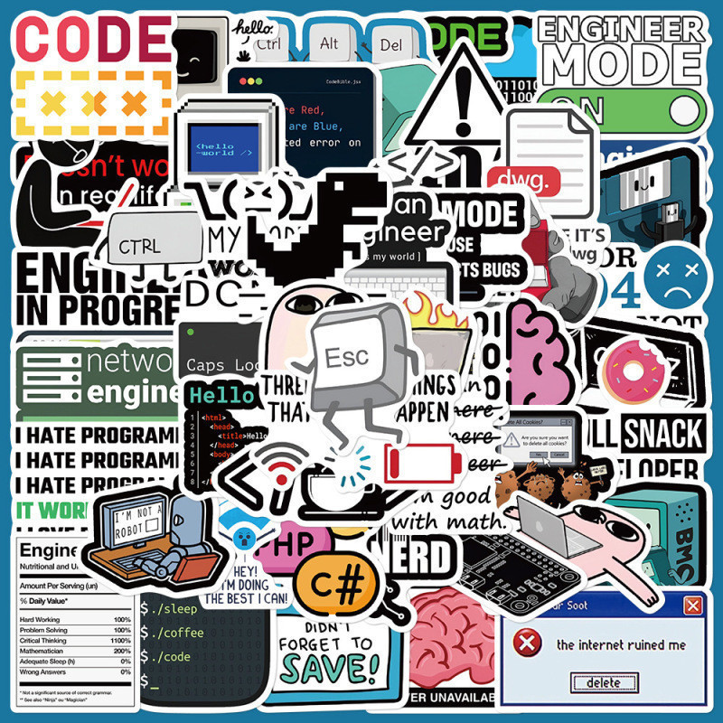 Adesivos para laptop de programador e engenheiro, 50 adesivos emoji de desenvolvedor à prova d'água, modos JS PHP código