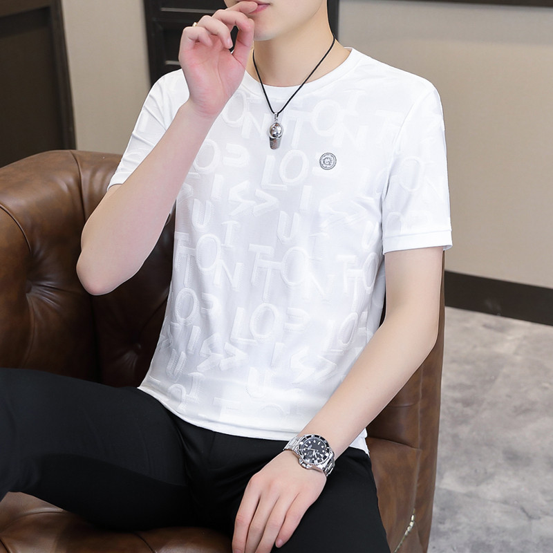 Camiseta masculina de manga curta 2023 novas roupas masculinas de seda gelo roupas de verão roupas de verão camiseta rou