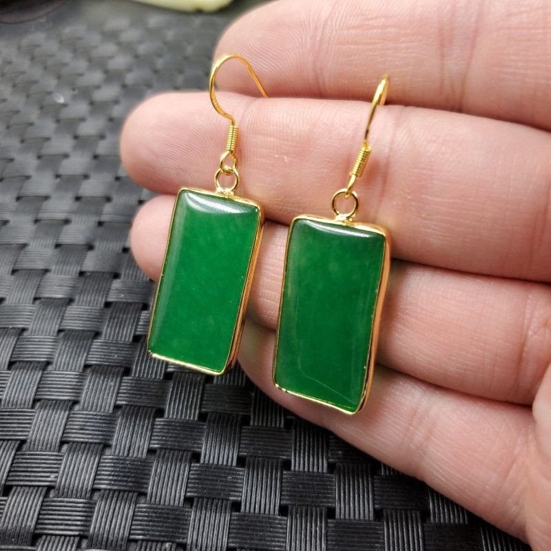 Jade orelha verde esmeralda seguro sem matéria marca orelha quartzo Rock jade quadrado redondo brincos espinafre orelha