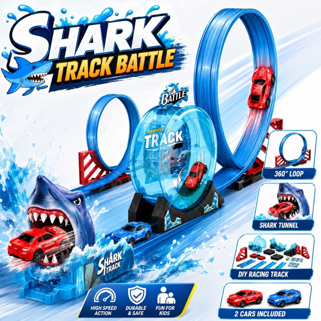 Shark Track Racing Car Toy 360 Loop Stunt Set Pull Back Carros Crianças Meninos Presente