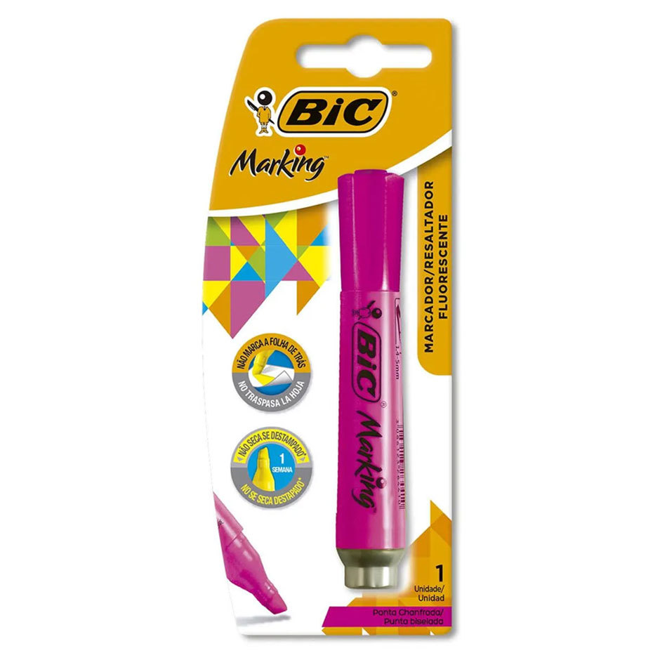 Pincel marca texto Marking Rosa Fluorescente com 1 unidade Bic