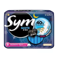 Absorvente Sym Noite e Dia Mais Longo Cobertura Suave com Abas Embalagem com 8 Unidades
