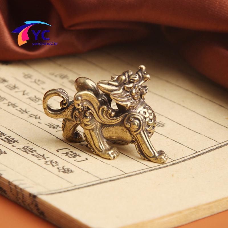 YCBR Estátua Estatueta Riqueza Decoração De Bronze Prosperidade Estilo Chinês Ornamento Qilin Dragão Lu Animal Fengshui