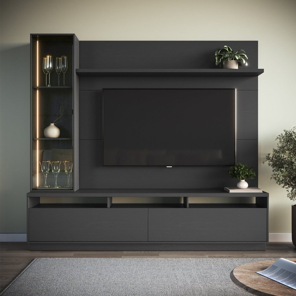 Estante para TV e Home Theater até 65 Polegadas com 200cmx183cm Led 3200 Cristaleira Cinza Grafite Grafite