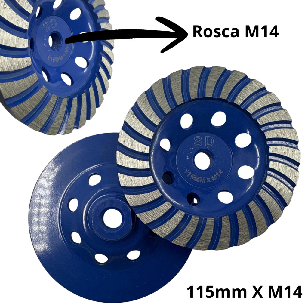 Rebolo Disco Diamantado Desbaste Turbo 115mm X M14 Desbaste de Concreto e Mármore em Esmerilhadeira