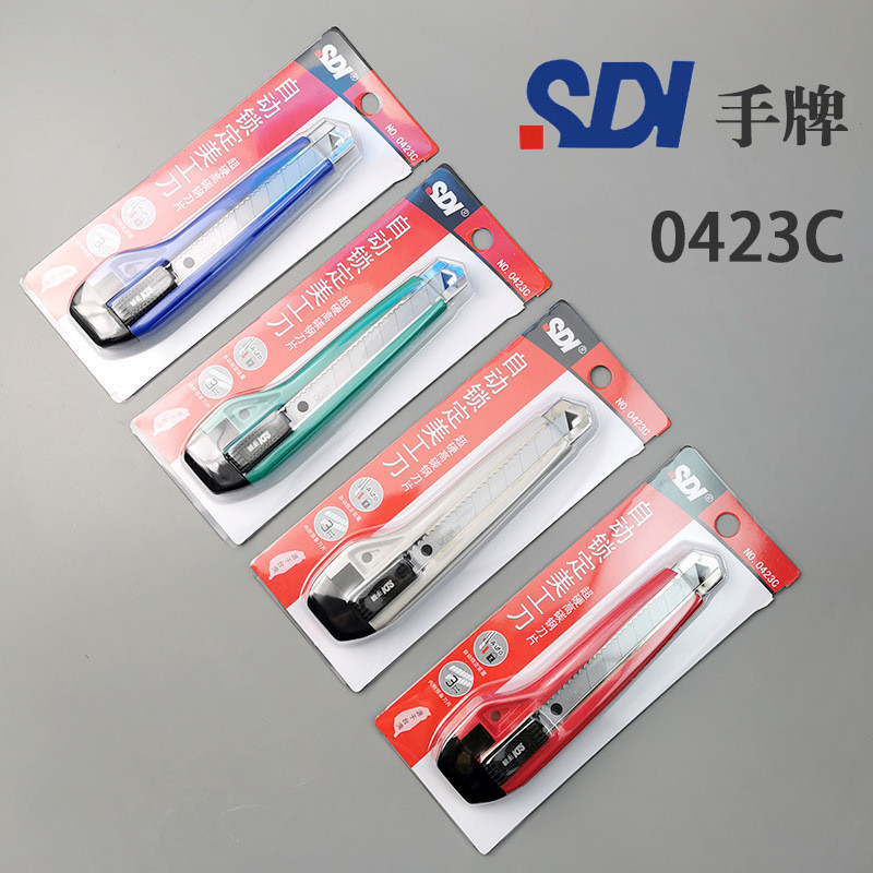 Faca utilitária original Taiwan SDI 0423C grande de 18mm para corte de papel com mecanismo de travamento em espiral.