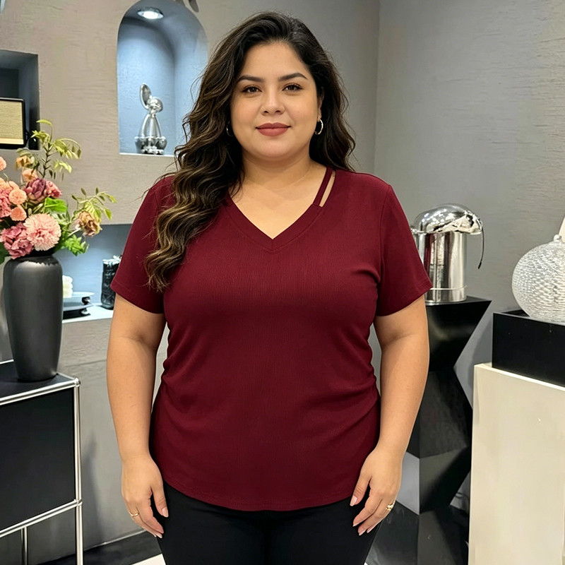 [Roupas femininas plus size] Camiseta solta Casual de manga curta 150kg pode usar 150kg Roupas femininas plus size verão