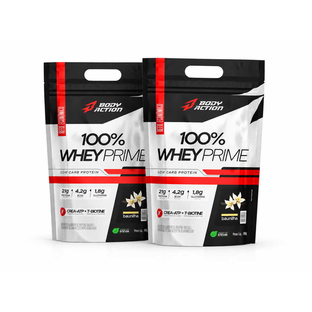 Kit com 2 Whey 100% Prime 900g Sabor Baunilha - Body Action