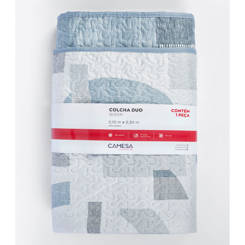 Colcha Dupla Face Queen 150 Fios Camesa Azul