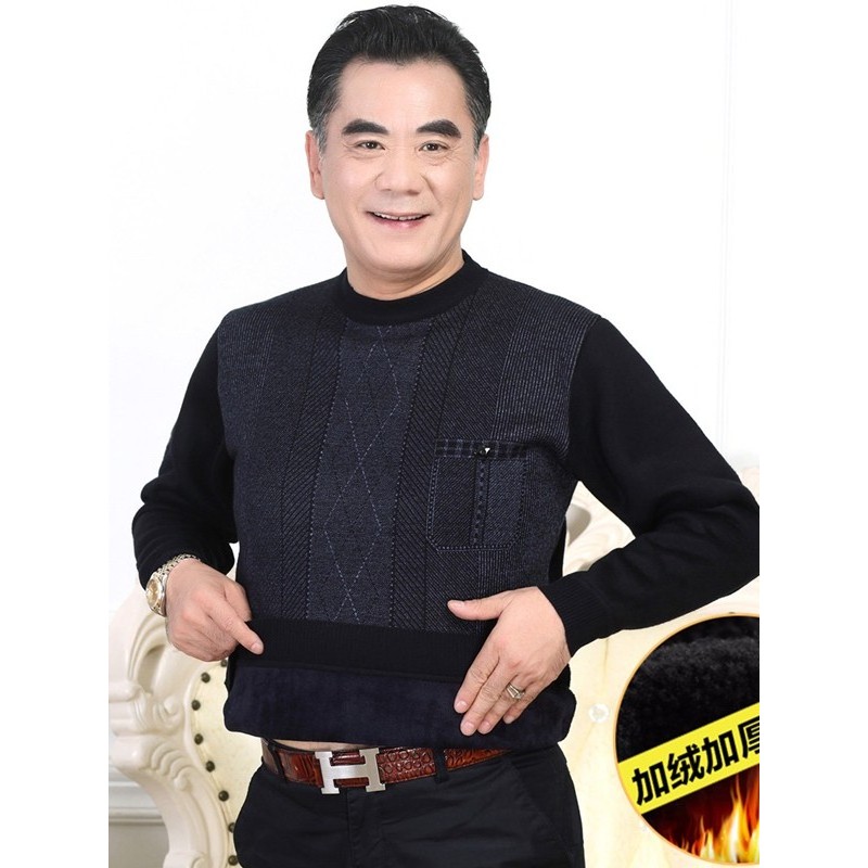 Pai outono roupas masculinas suéteres forro de lã engrossado roupas quentes outono inverno de meia-idade topos masculino