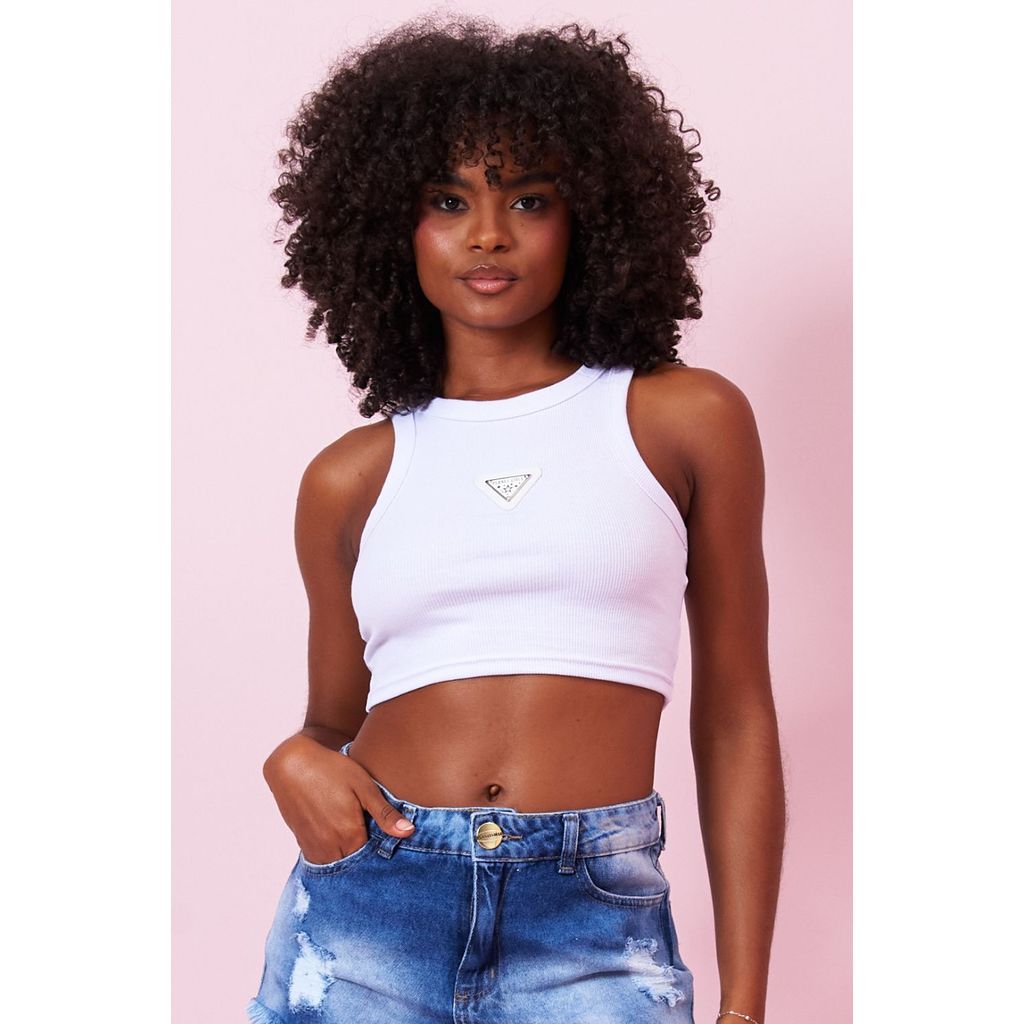 Cropped Feminino Com Aplique Logo Planet Girls Branco