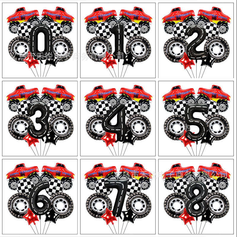 9 Balões 40pol Corrida Número Pneu Caminhonete Foil Kit Decorativo Festa Criança