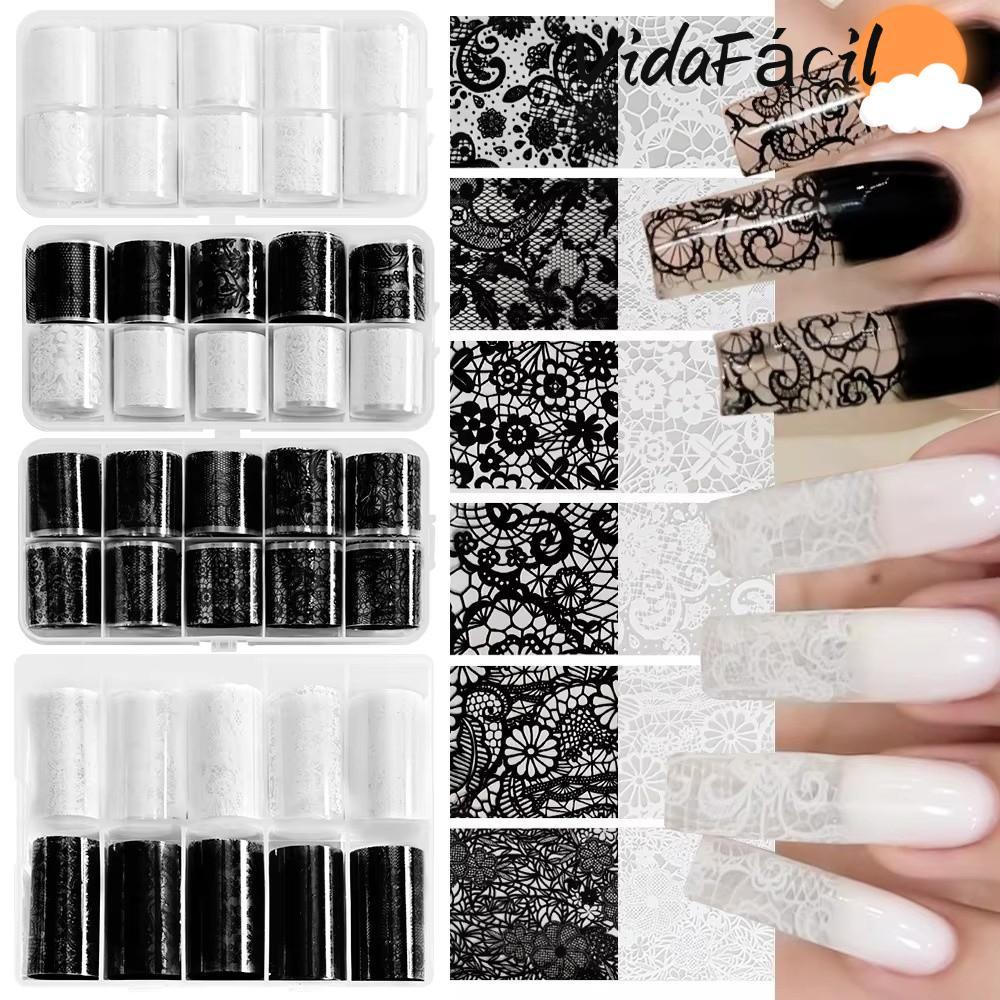 Folhas De Unhas Perfumadas , Adesivos Com Design De Renda Padrão De Listras Arte Efeito De Lantejoulas Estampa De Leopar